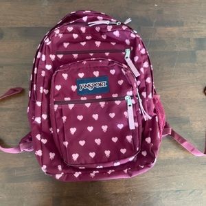 JanSport Backpack Maroon / Pink Hearts